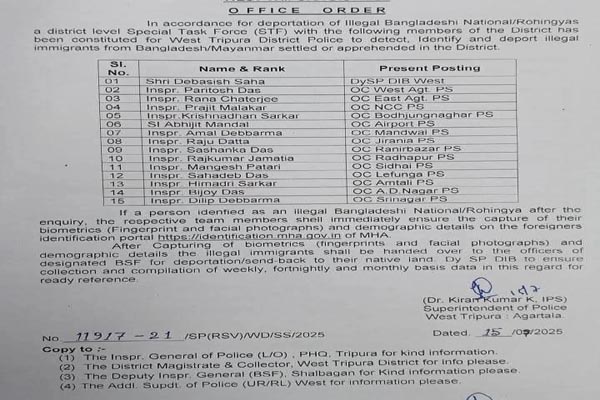 STF formed in West Tripura for deportation of illegal immigrants
