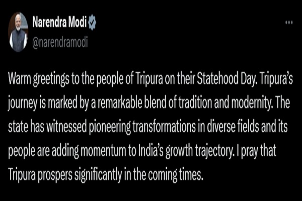 Prime Minister extends greetings to the people of Tripura on Statehood Day 