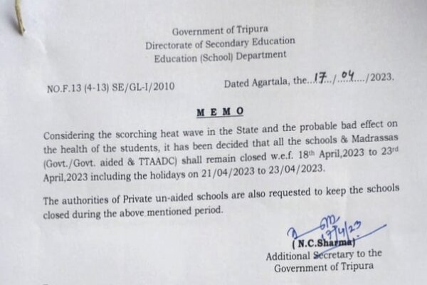 Rising temparature, Tripura schools to remain closed from Apr 18 to 23: CM